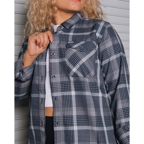 Dixxon Shirt Womens Medium Gray Blue The Paulson Plaid Button Up Flannel Pockets - Picture 2 of 12